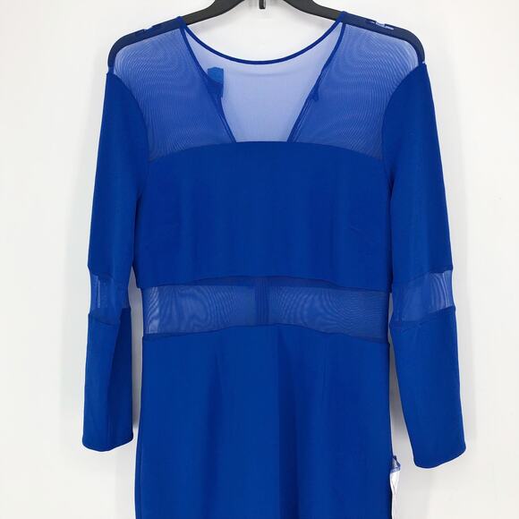 DRESS THE POPULATION Ilaria Dress XXL Blue Long Sleeve Midi Mesh Cut-Outs NWT - Picture 5 of 13